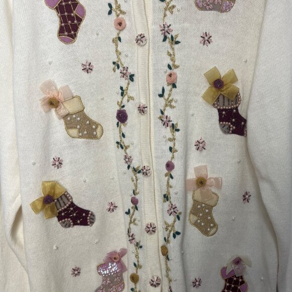 VTN BP Design Christmas Cardigan Sweater Womens Large Cream Embroidered - Picture 5 of 16